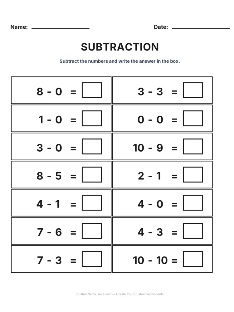 Kindergarten Subtraction Within 10 worksheet 9 for kids