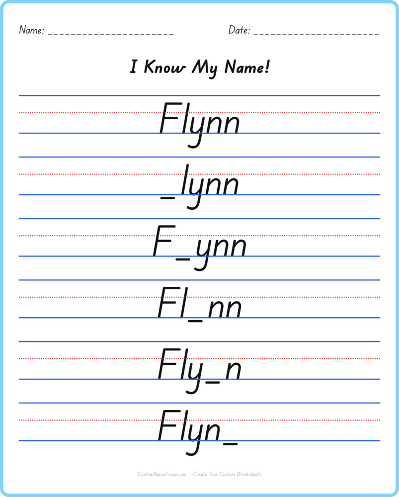 Free Flynn custom name tracing - fill-in-the-blank free worksheet