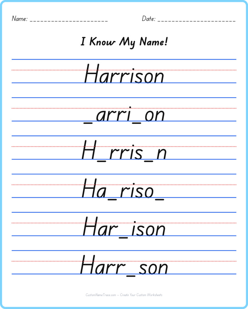 Free Harrison custom name tracing - fill-in-the-blank free worksheet