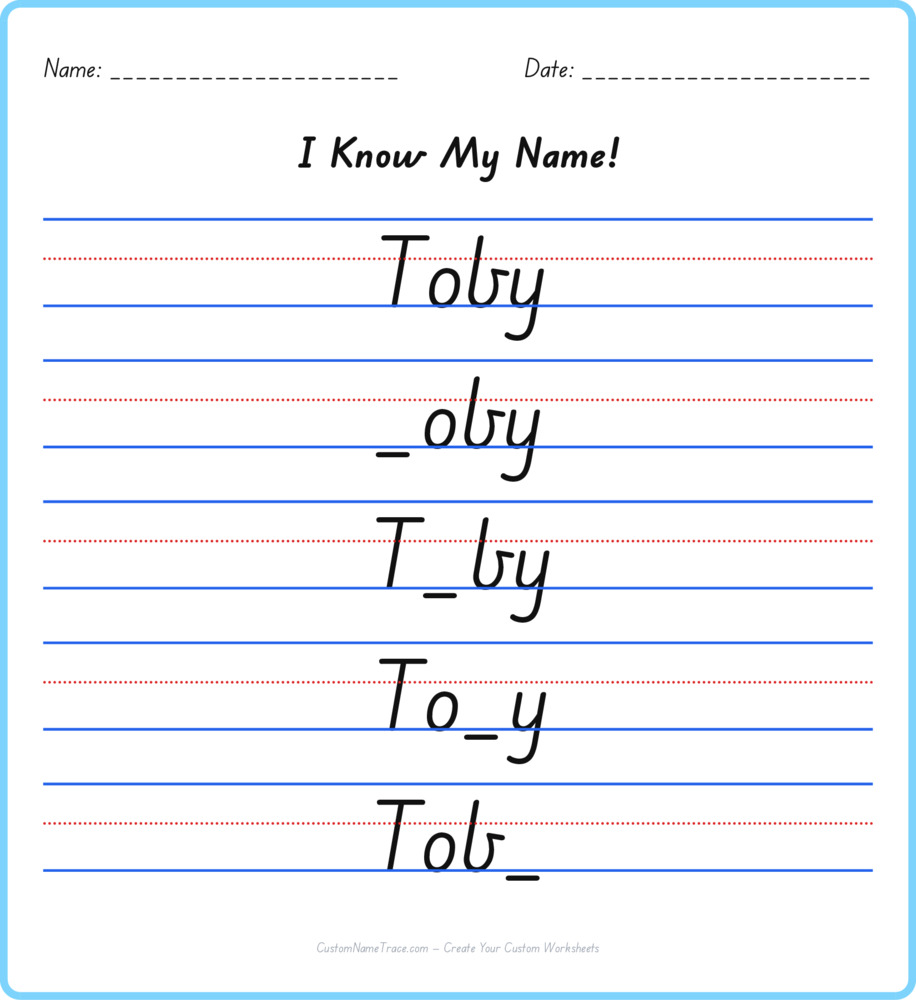 Free Toby custom name tracing - fill-in-the-blank free worksheet