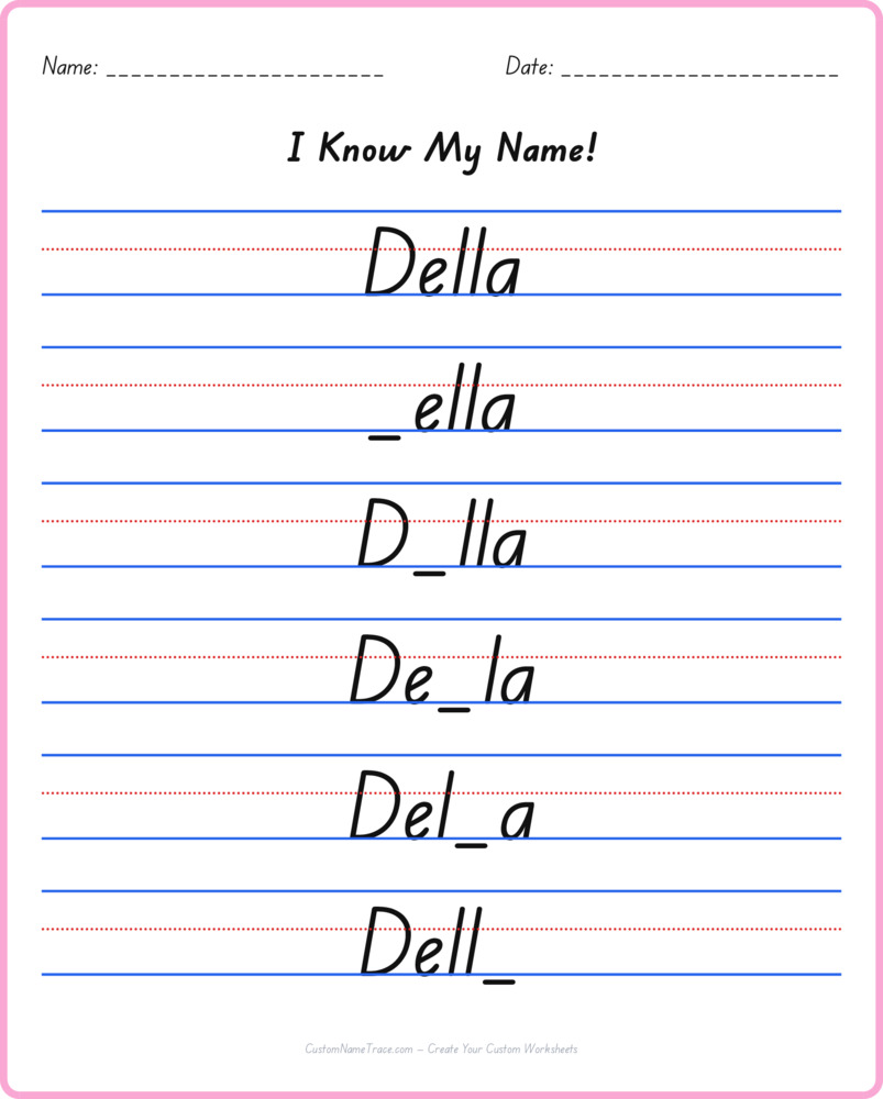Free Della custom name tracing - fill-in-the-blank free worksheet