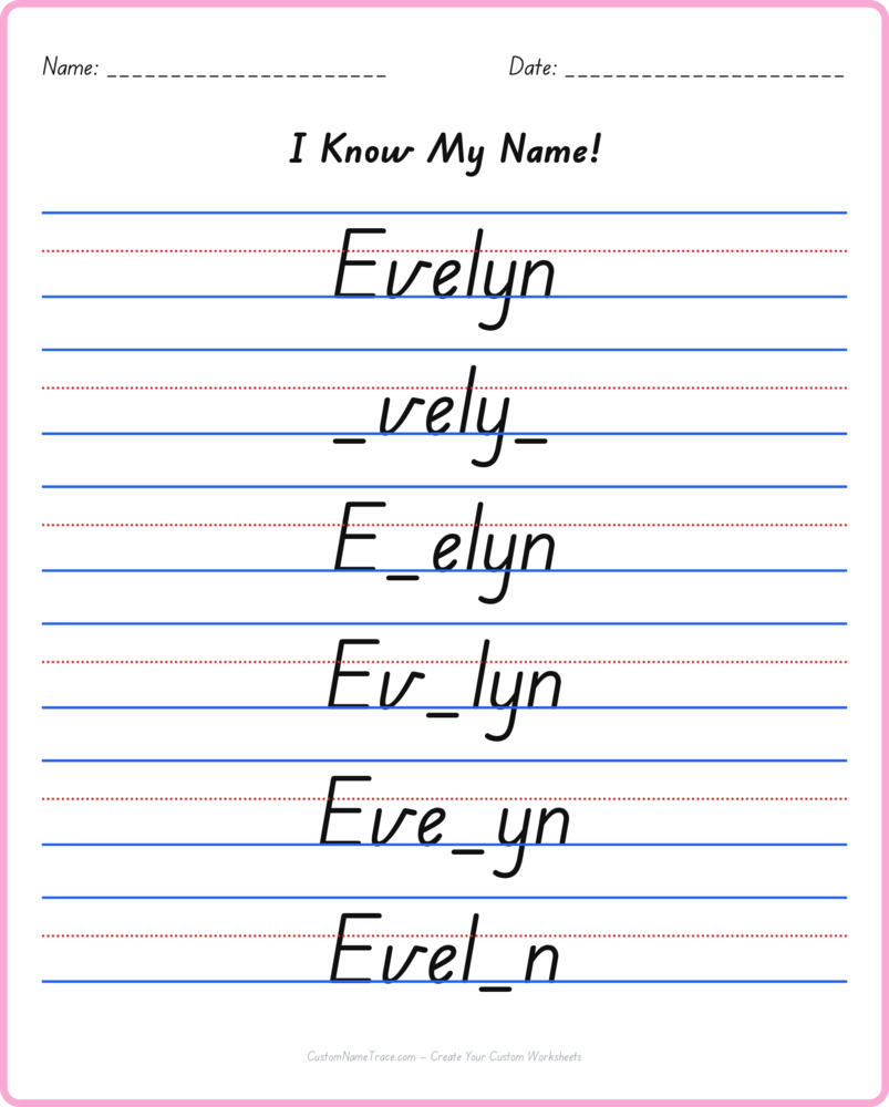 Free Evelyn custom name tracing - fill-in-the-blank free worksheet