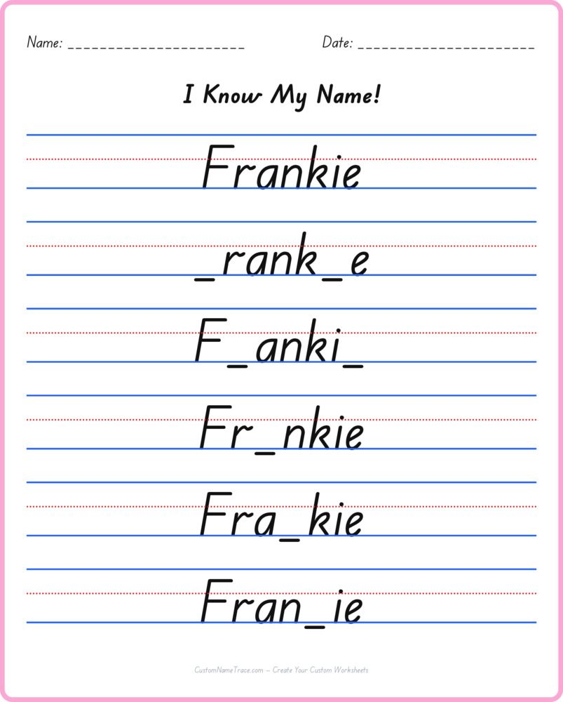 Free Frankie custom name tracing - fill-in-the-blank free worksheet