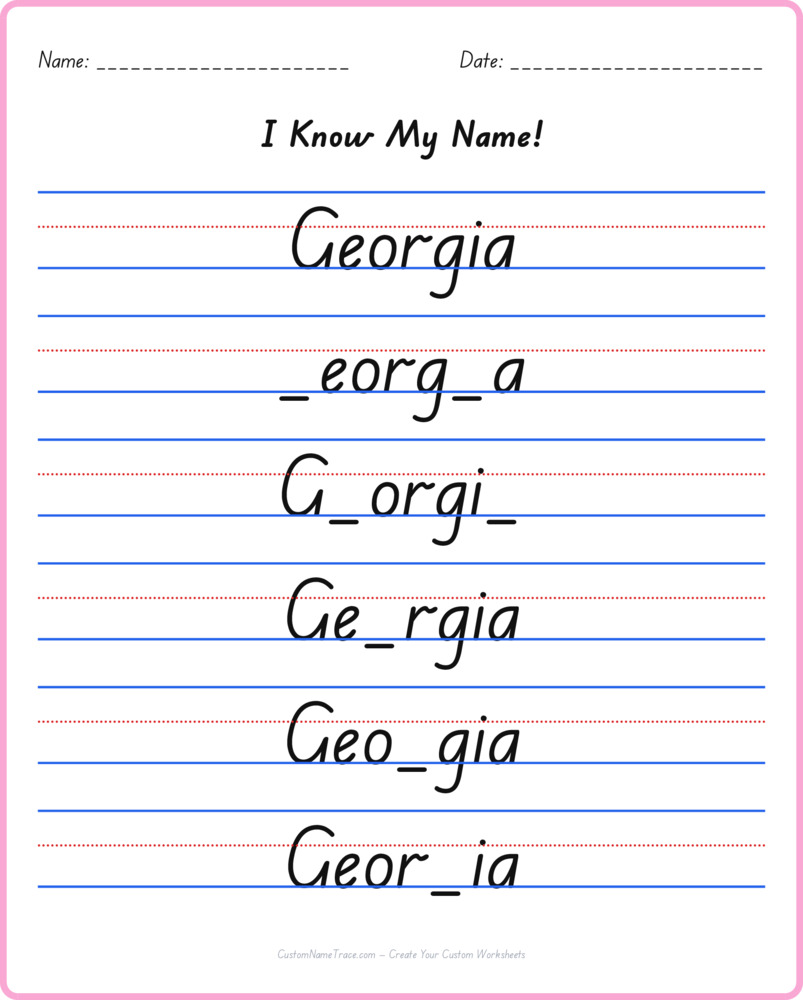 Free Georgia custom name tracing - fill-in-the-blank free worksheet