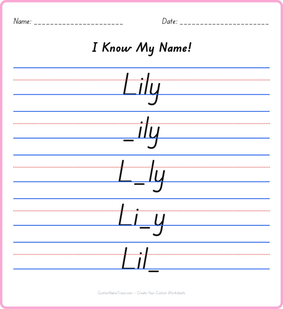 Free Lily custom name tracing - fill-in-the-blank free worksheet