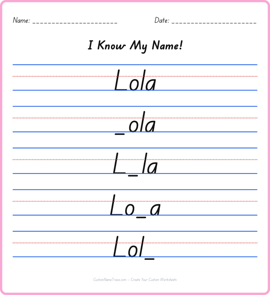 Free Lola custom name tracing - fill-in-the-blank free worksheet