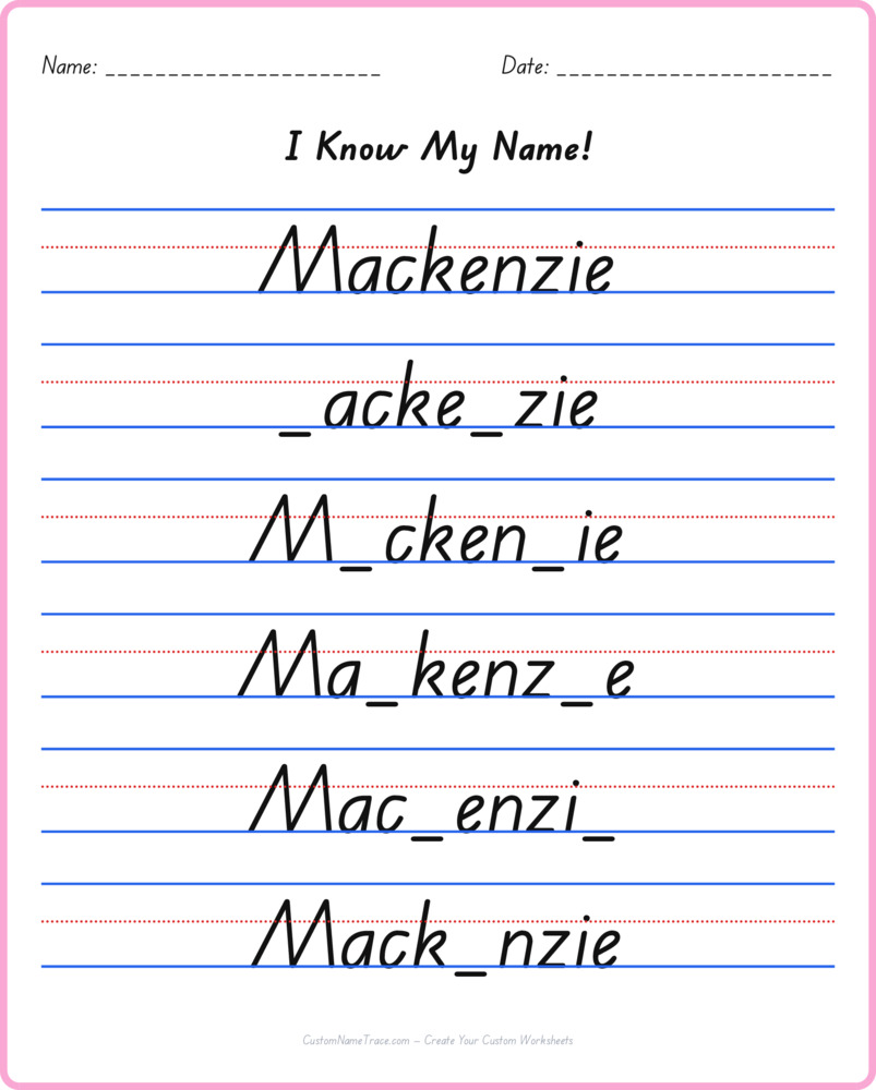Free Mackenzie custom name tracing - fill-in-the-blank free worksheet