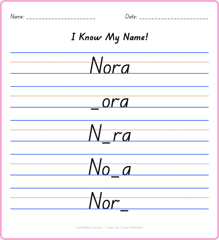 Free Nora custom name tracing - fill-in-the-blank free worksheet