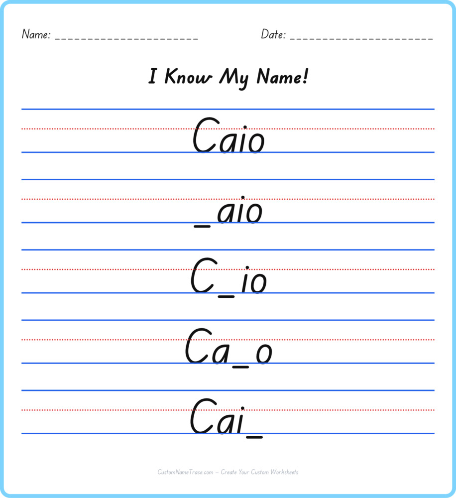 Free Caio custom name tracing - fill-in-the-blank free worksheet