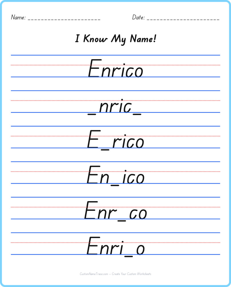 Free Enrico custom name tracing - fill-in-the-blank free worksheet