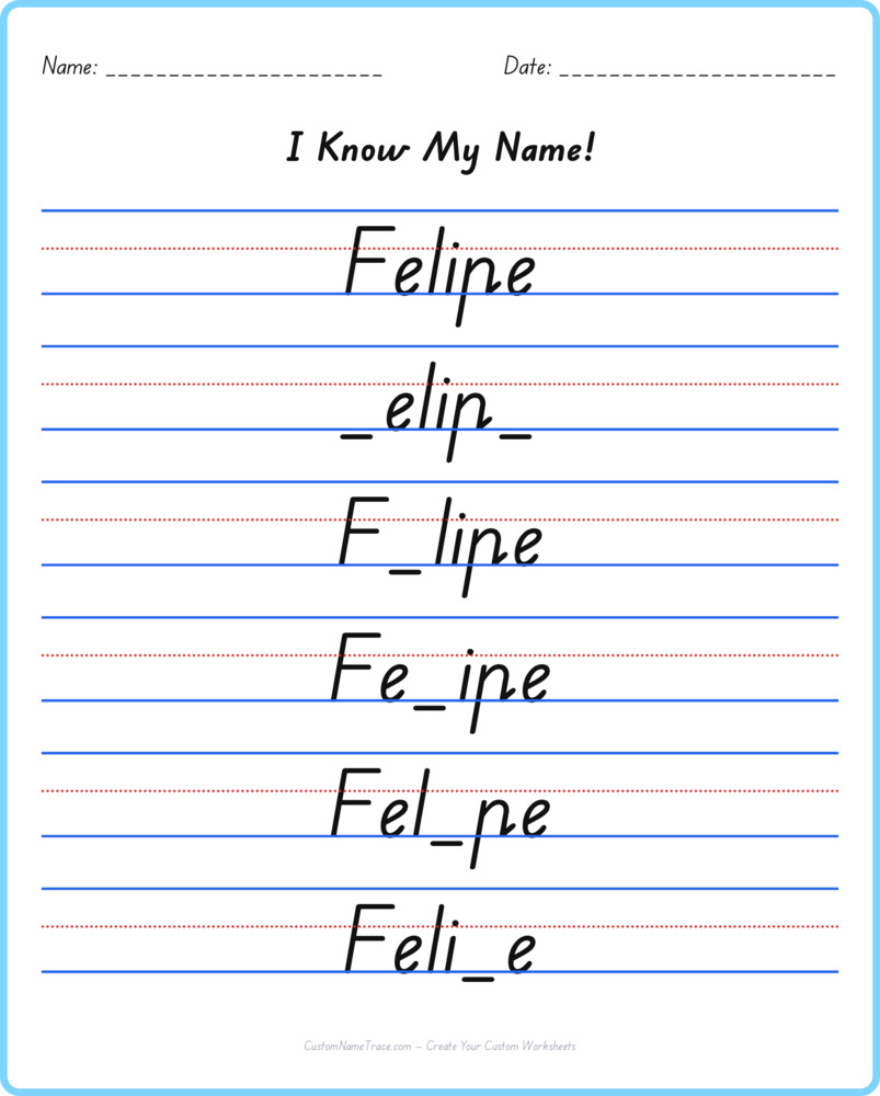 Free Felipe custom name tracing - fill-in-the-blank free worksheet