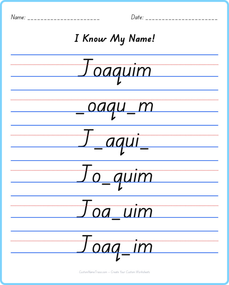 Free Joaquim custom name tracing - fill-in-the-blank free worksheet