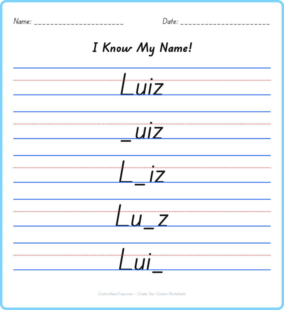 Free Luiz custom name tracing - fill-in-the-blank free worksheet