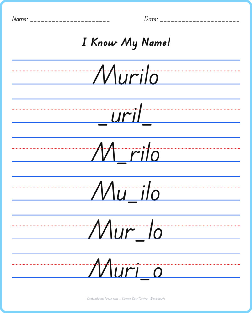 Free Murilo custom name tracing - fill-in-the-blank free worksheet