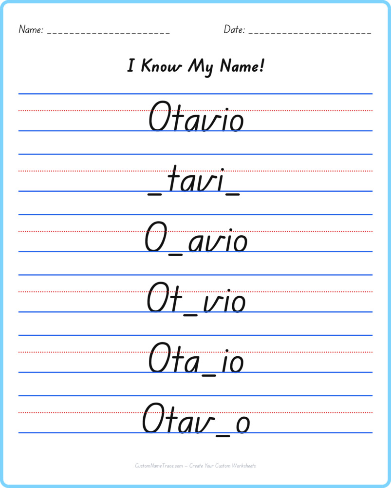 Free Otavio custom name tracing - fill-in-the-blank free worksheet