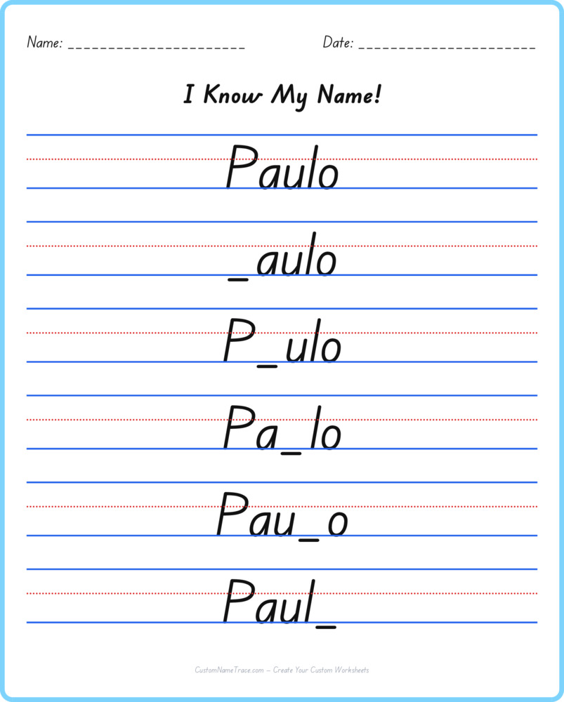 Free Paulo custom name tracing - fill-in-the-blank free worksheet