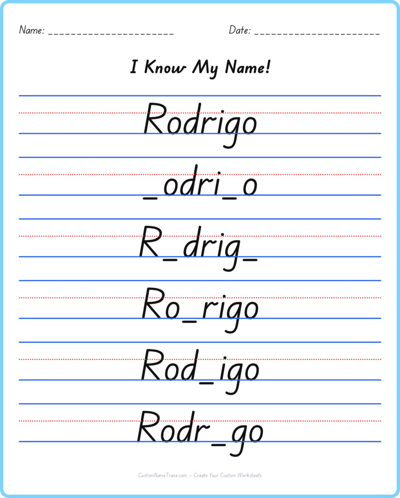 Free Rodrigo custom name tracing - fill-in-the-blank free worksheet