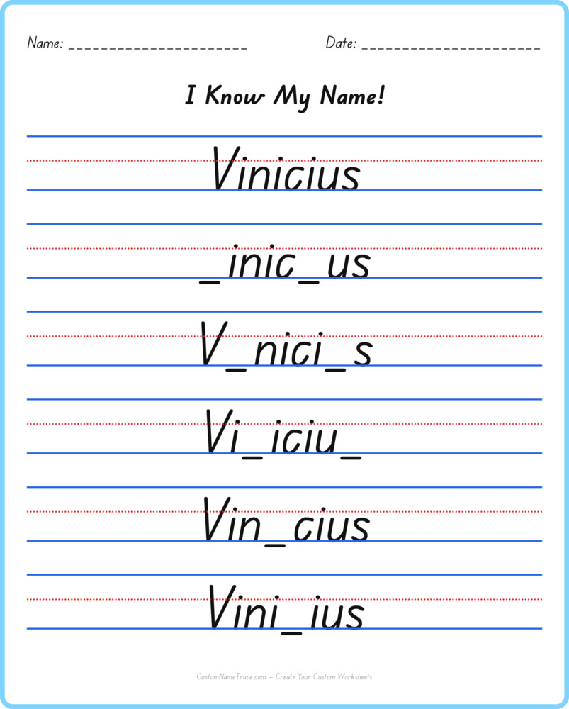 Free Vinicius custom name tracing - fill-in-the-blank free worksheet