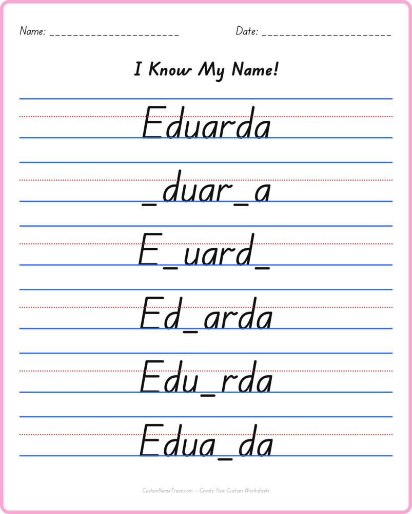 Free Eduarda custom name tracing - fill-in-the-blank free worksheet