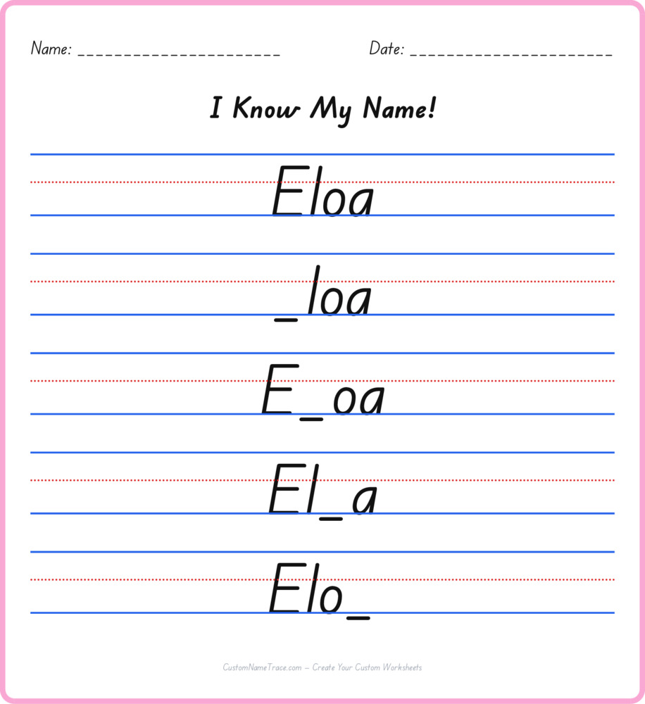 Free Eloa custom name tracing - fill-in-the-blank free worksheet