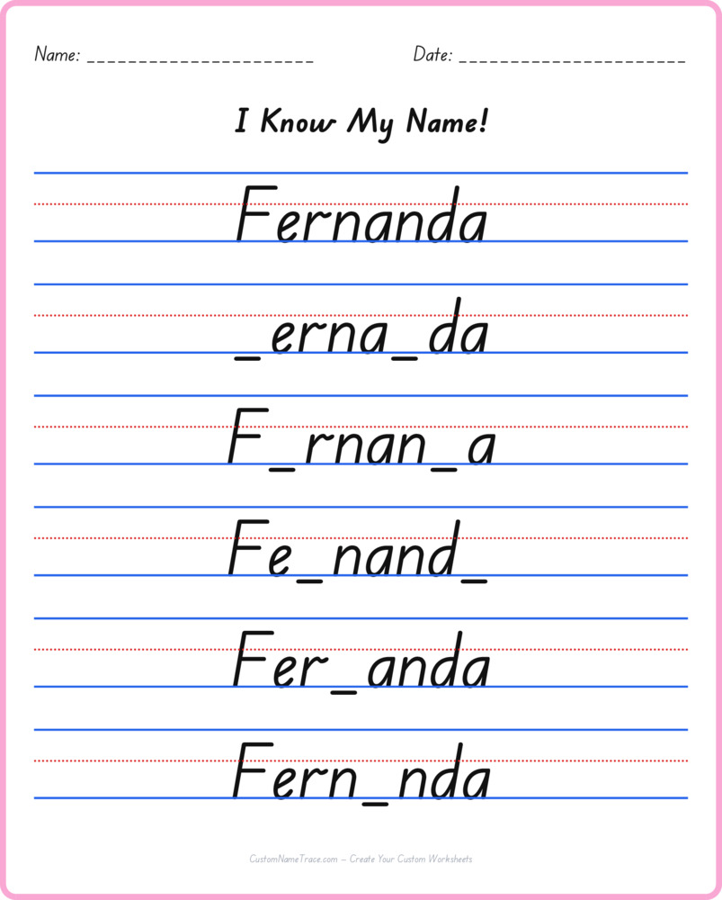 Free Fernanda custom name tracing - fill-in-the-blank free worksheet