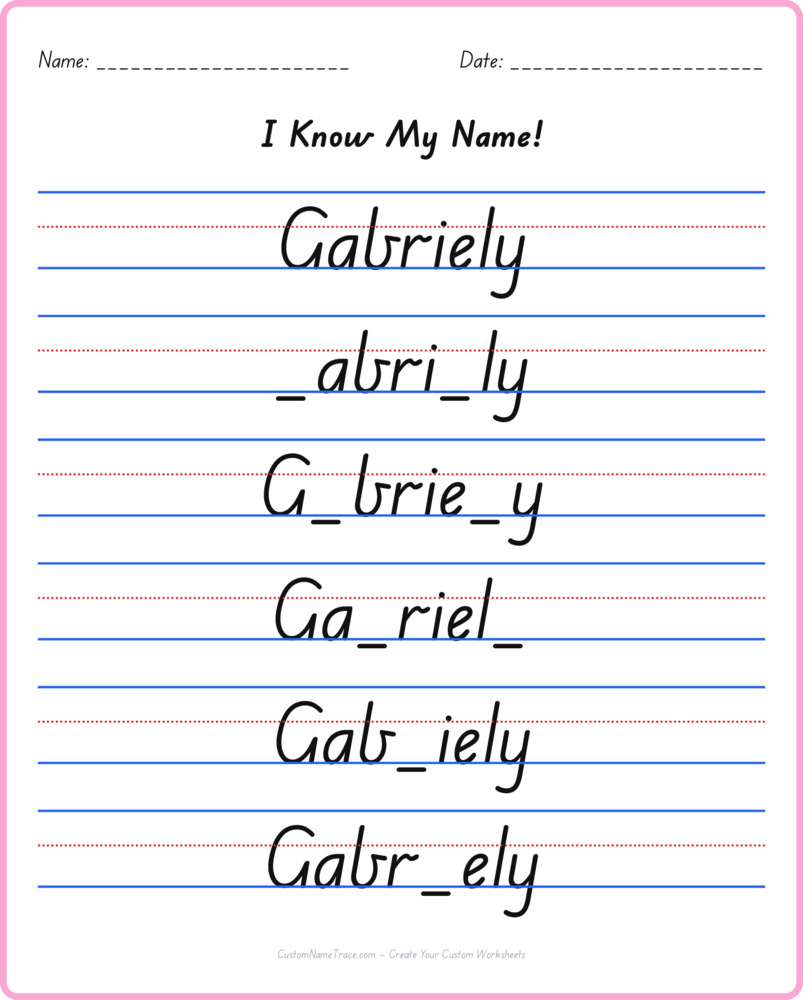 Free Gabriely custom name tracing - fill-in-the-blank free worksheet