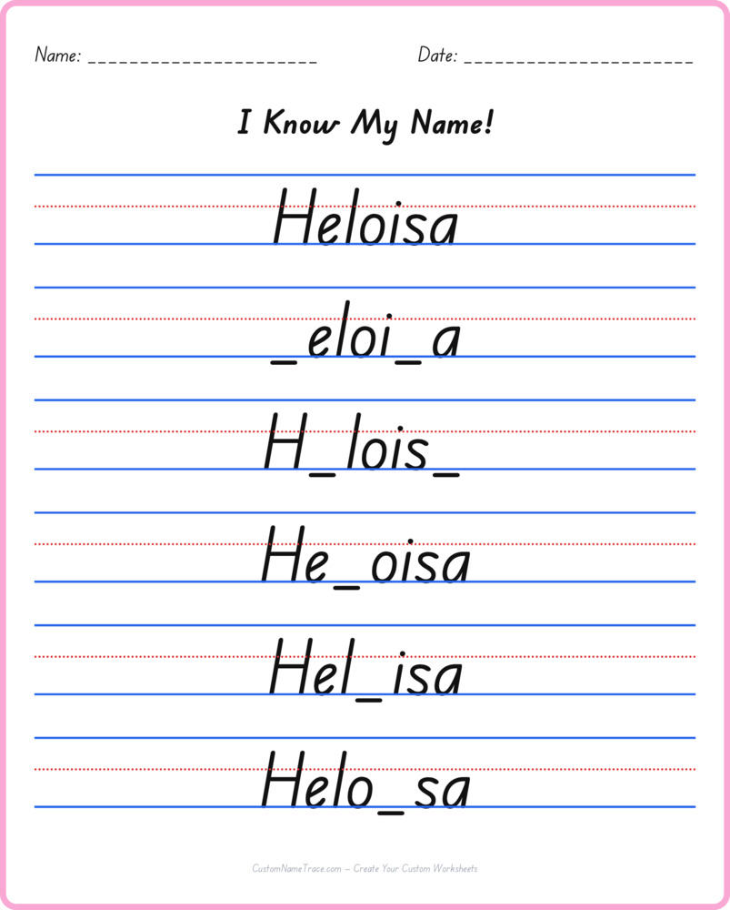 Free Heloisa custom name tracing - fill-in-the-blank free worksheet