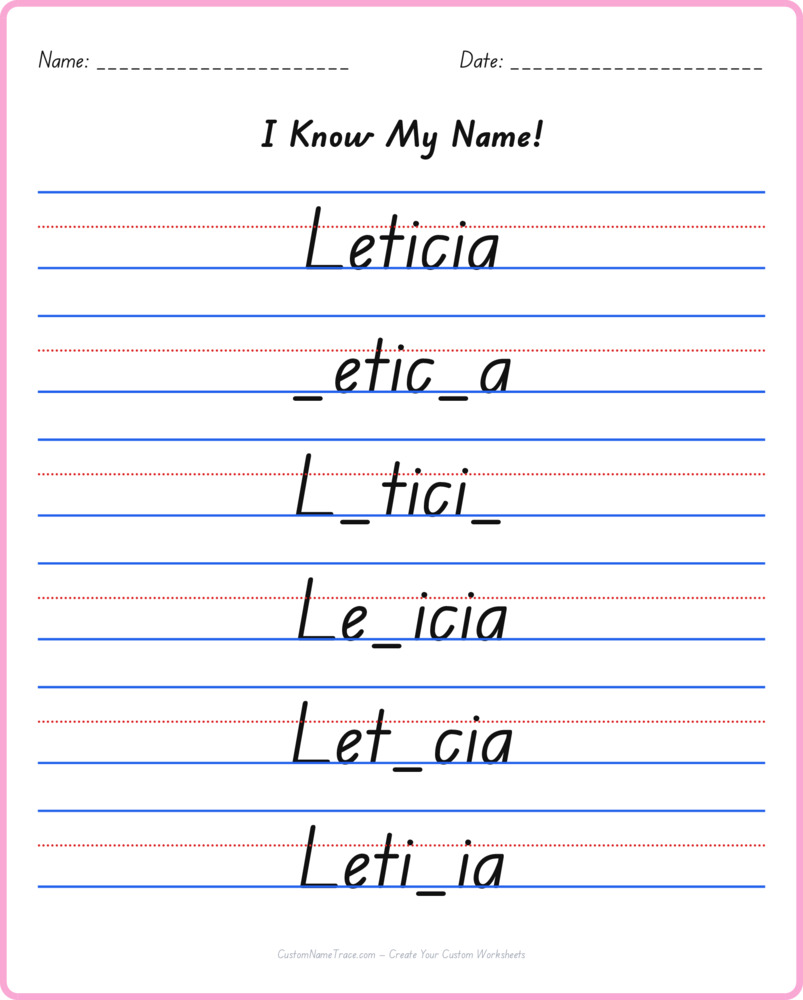 Free Leticia custom name tracing - fill-in-the-blank free worksheet