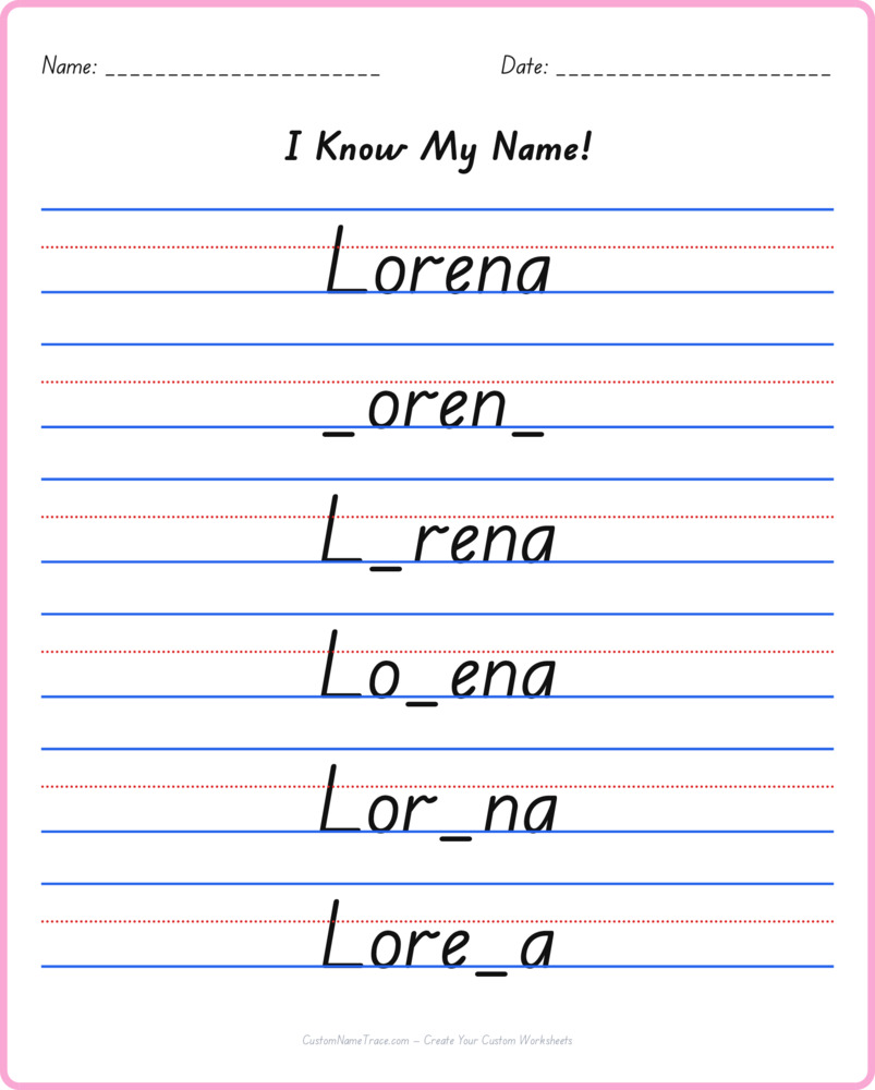 Free Lorena custom name tracing - fill-in-the-blank free worksheet