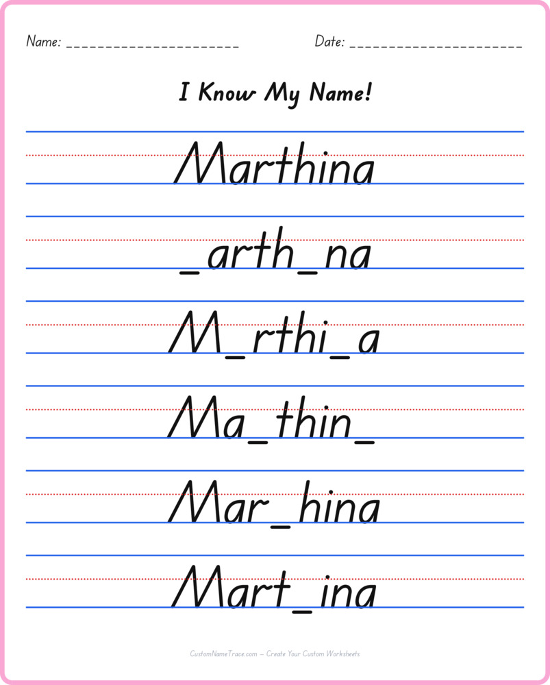 Free Marthina custom name tracing - fill-in-the-blank free worksheet
