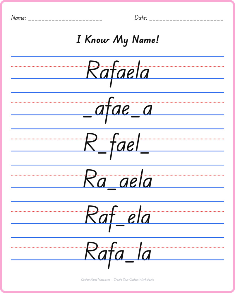 Free Rafaela custom name tracing - fill-in-the-blank free worksheet