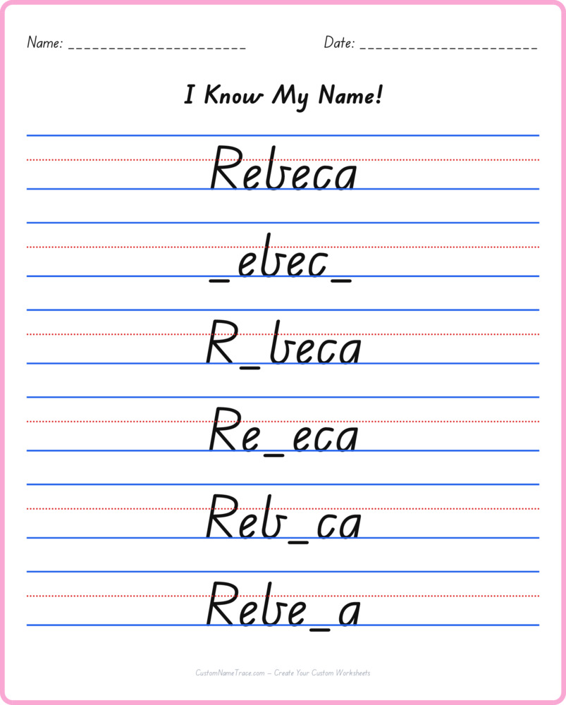 Free Rebeca custom name tracing - fill-in-the-blank free worksheet