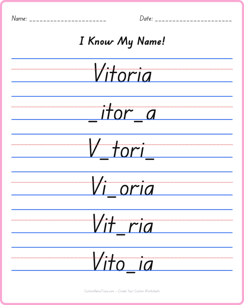 Free Vitoria custom name tracing - fill-in-the-blank free worksheet
