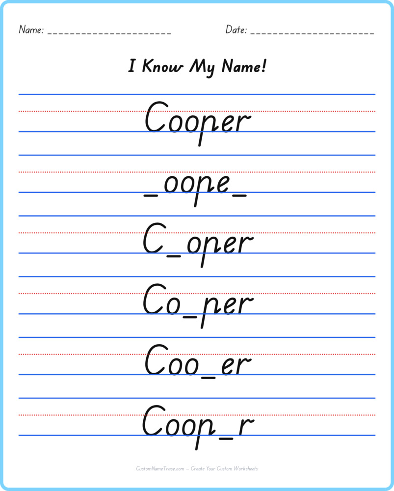 Free Cooper custom name tracing - fill-in-the-blank free worksheet