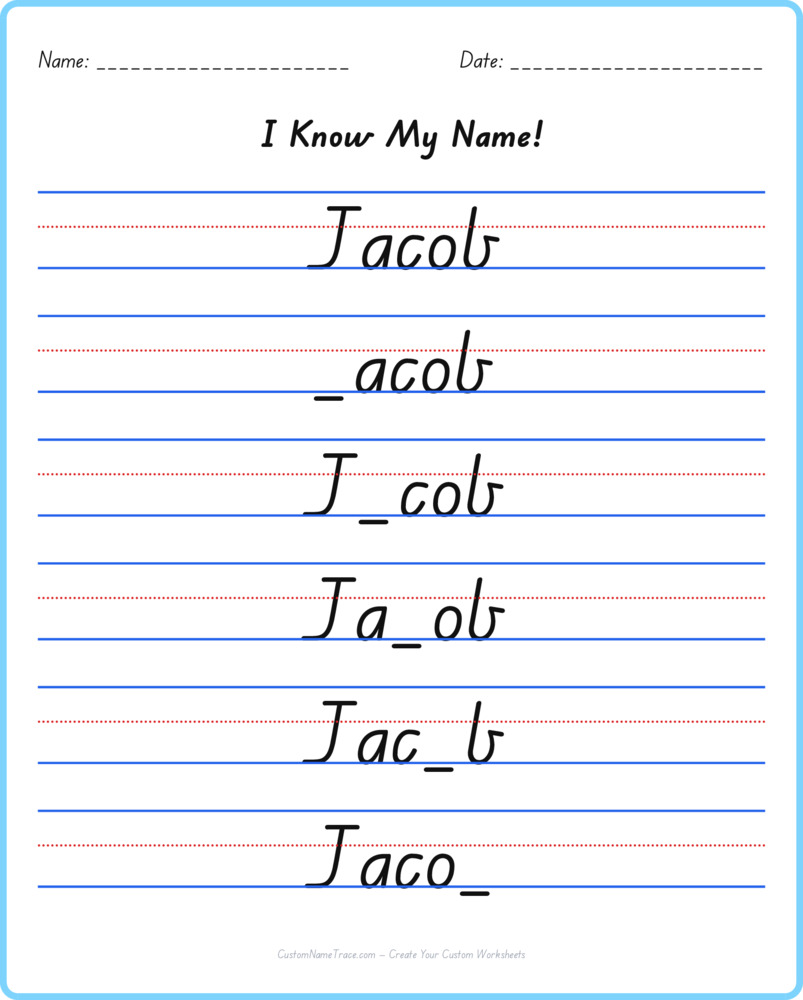 Free Jacob custom name tracing - fill-in-the-blank free worksheet