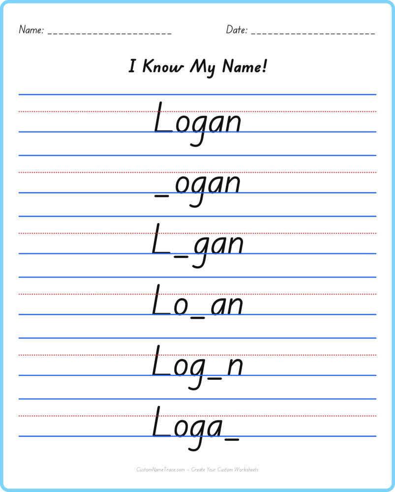 Free Logan custom name tracing - fill-in-the-blank free worksheet