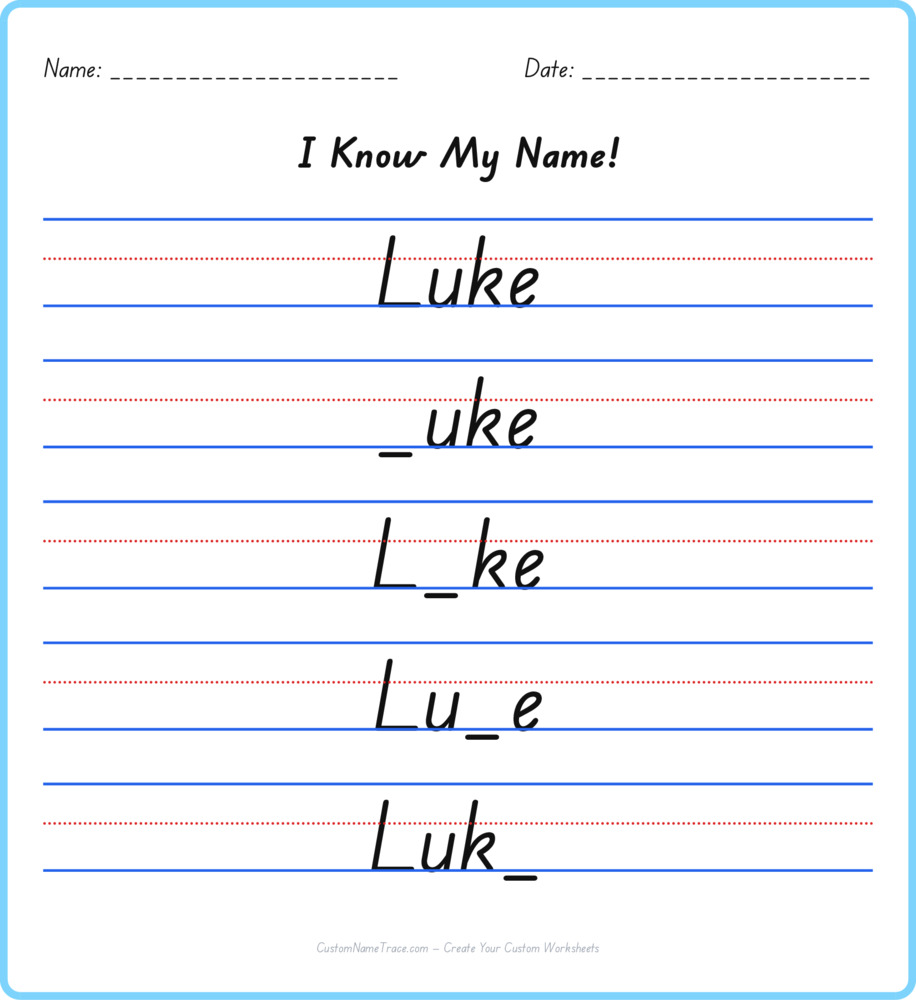 Free Luke custom name tracing - fill-in-the-blank free worksheet