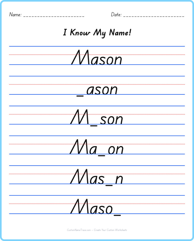 Free Mason custom name tracing - fill-in-the-blank free worksheet