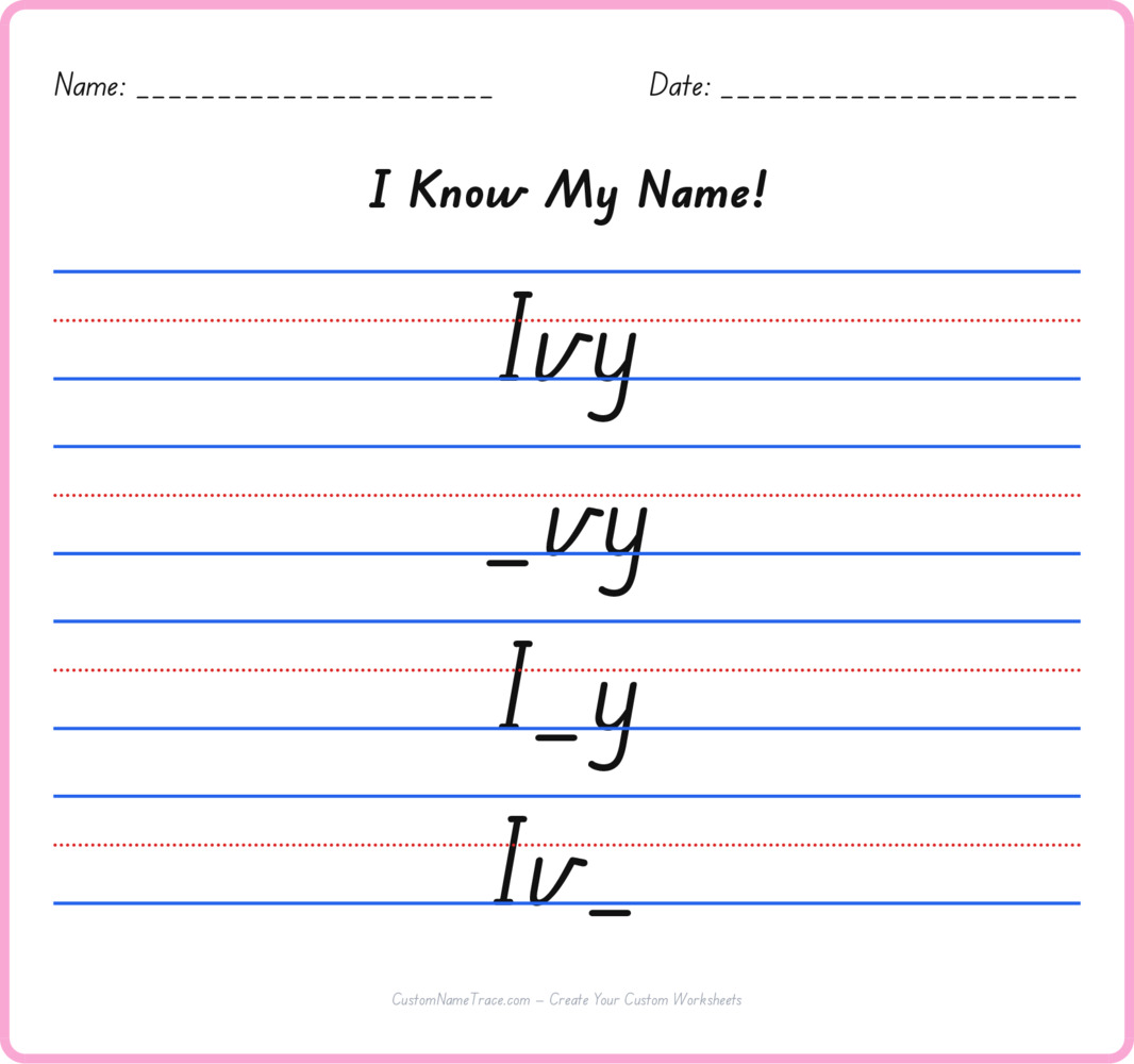 Free Ivy custom name tracing - fill-in-the-blank free worksheet
