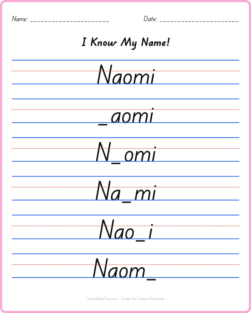Free Naomi custom name tracing - fill-in-the-blank free worksheet