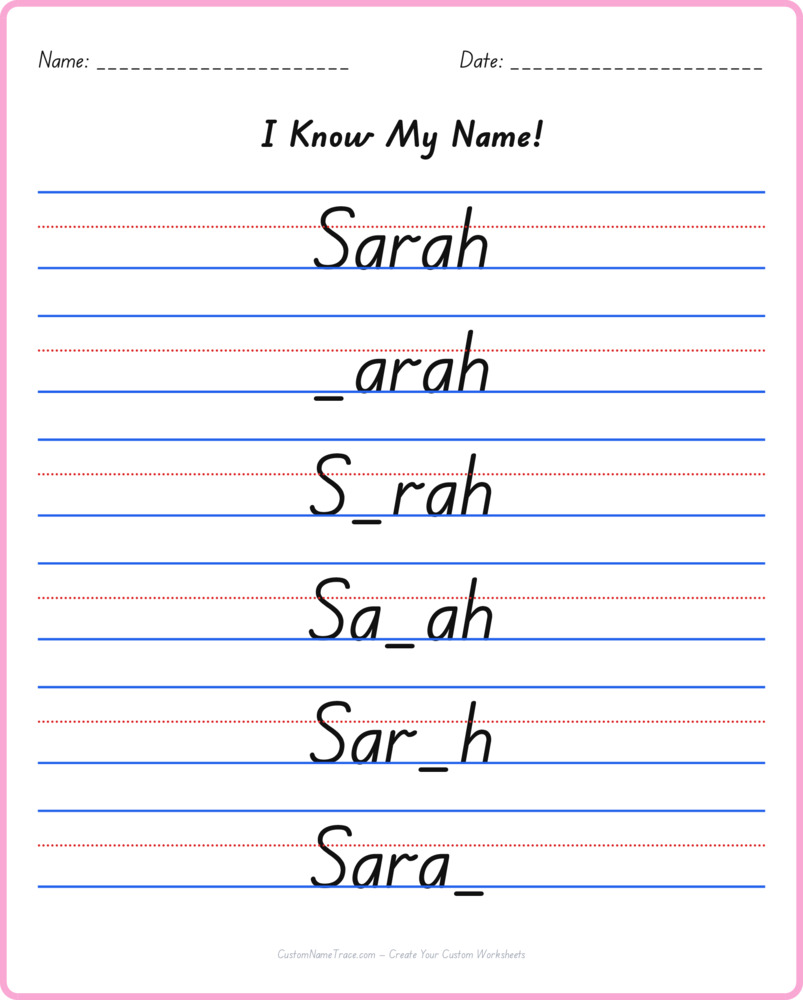 Free Sarah custom name tracing - fill-in-the-blank free worksheet