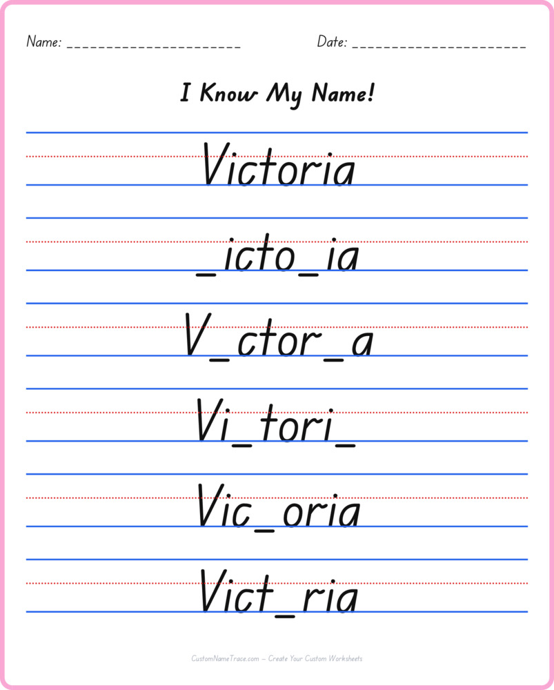 Free Victoria custom name tracing - fill-in-the-blank free worksheet