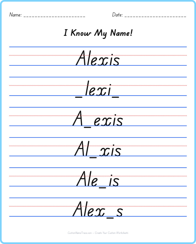 Free Alexis custom name tracing - fill-in-the-blank free worksheet