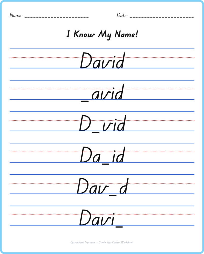 Free David custom name tracing - fill-in-the-blank free worksheet