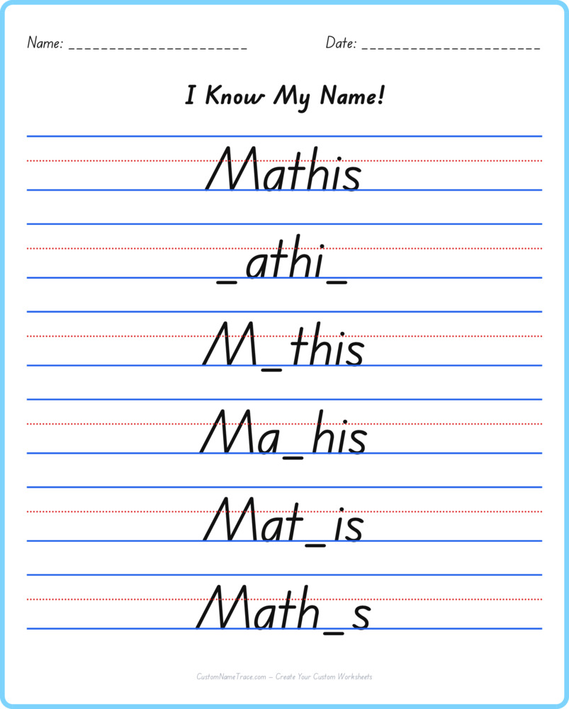 Free Mathis custom name tracing - fill-in-the-blank free worksheet
