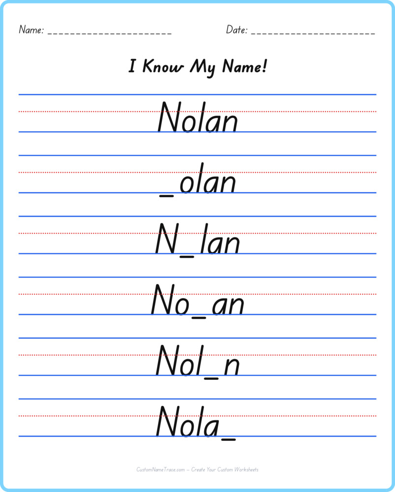 Free Nolan custom name tracing - fill-in-the-blank free worksheet