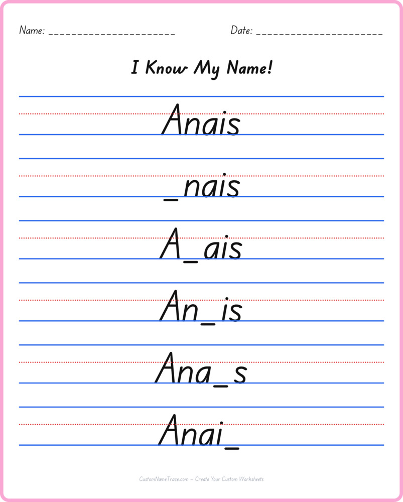 Free Anais custom name tracing - fill-in-the-blank free worksheet