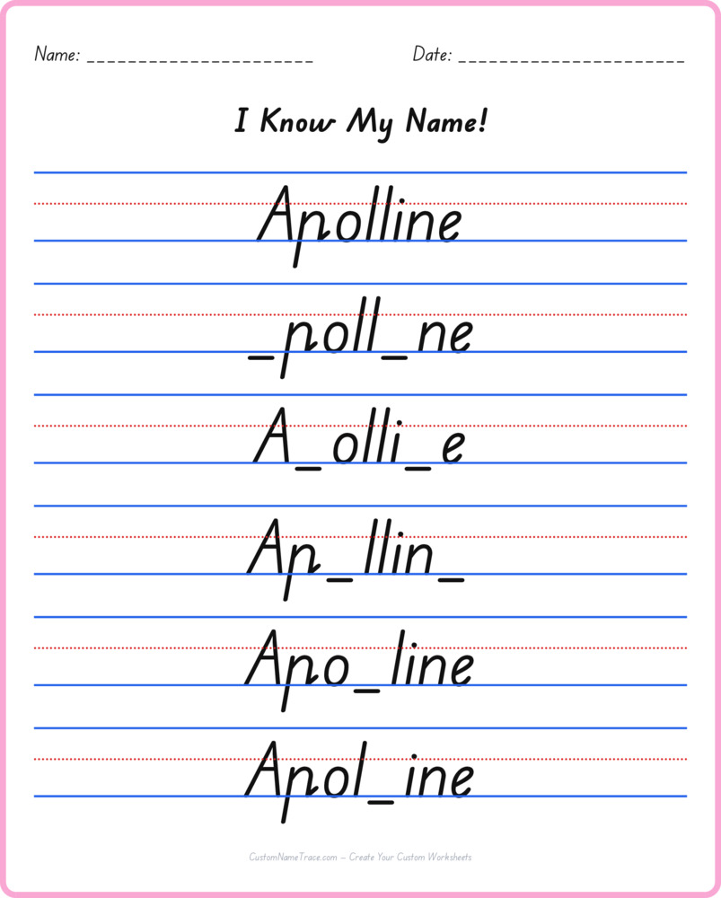 Free Apolline custom name tracing - fill-in-the-blank free worksheet