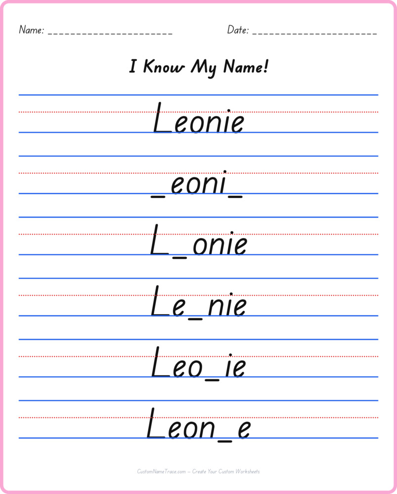 Free Leonie custom name tracing - fill-in-the-blank free worksheet