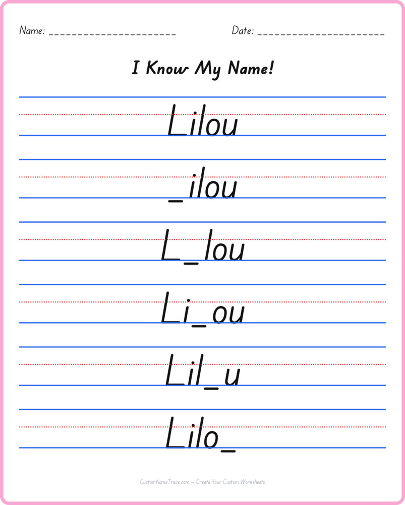 Free Lilou custom name tracing - fill-in-the-blank free worksheet